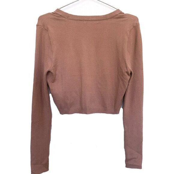 NWOT INC Womens Beige Long Sleeve V Neck Crop Button front Cardigan Size M - Picture 3 of 5